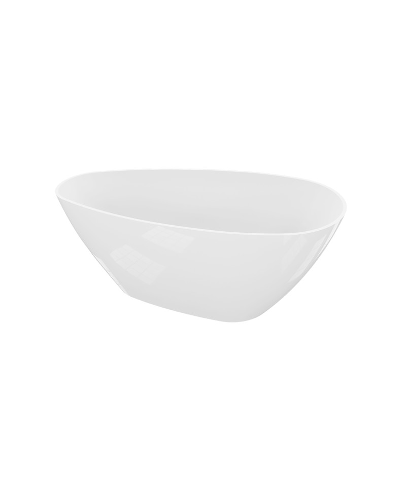 Pietra 1500 Snow White Glossy freistehende Badewanne – oval, asymmetrisch, weißer Verbundwerkstoff, Vorderansicht