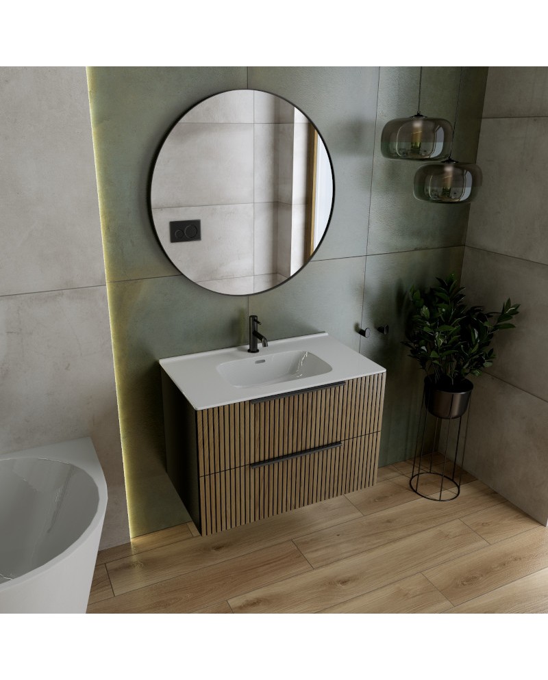 Szafka wisząca Oklahoma Wood Black 600 w aranżacji łazienki