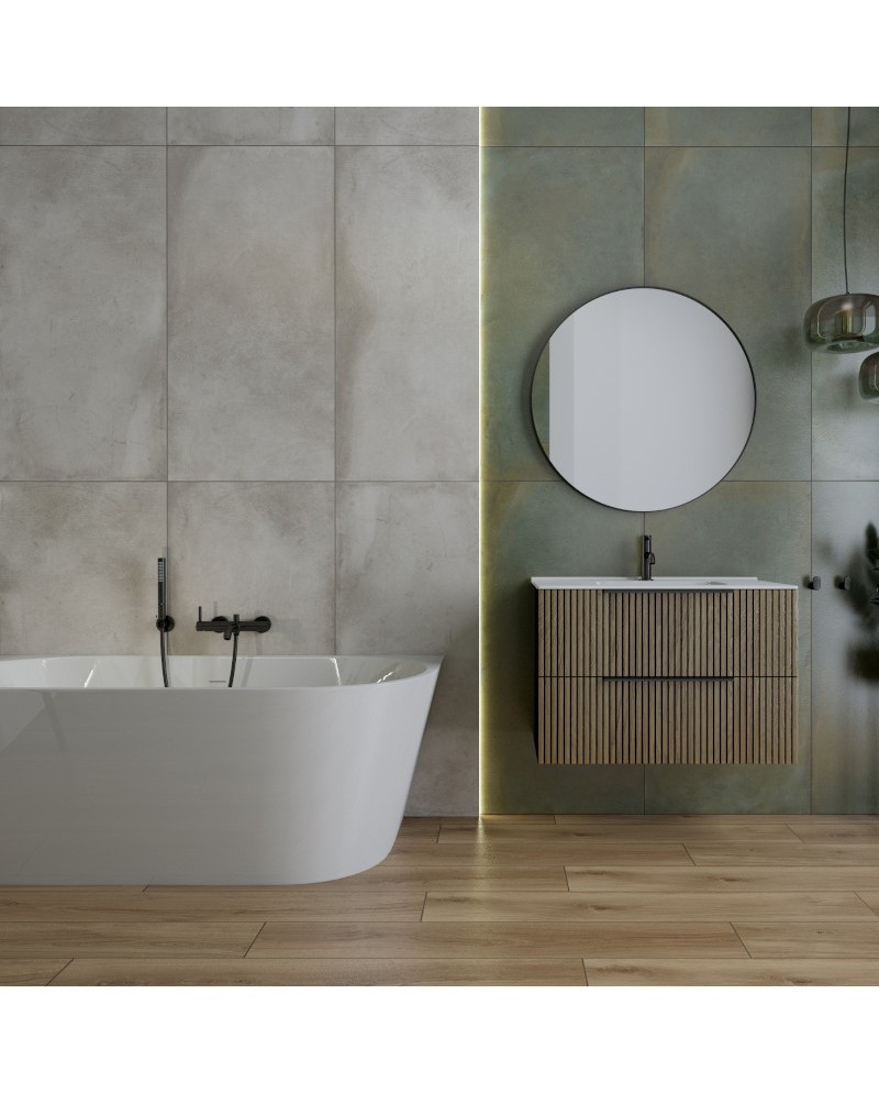 Wanna wolnostojąca przyścienna narożna Caldera 1600 Prawa – owalna, biały akryl, montaż narożny, widok z przodu