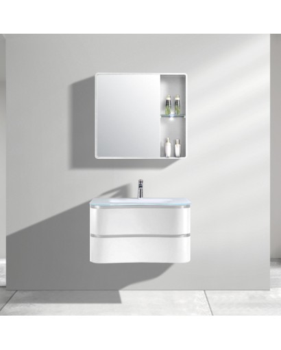 Стенен шкаф със стъклен умивалник Ontario White 600