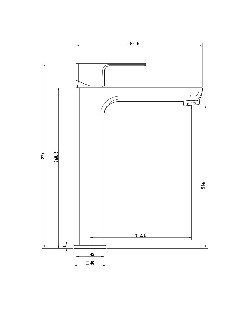 Bateria umywalkowa wysoka Aquila Matt Black – rysunek techniczny z wymiarami