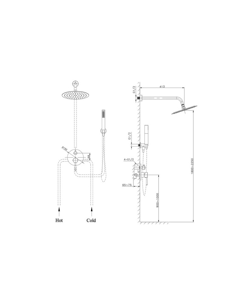 Concealed Shower Set With Rain Shower Orion Brushed Copper
