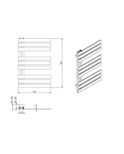 Bathroom Radiator Flank Black 750