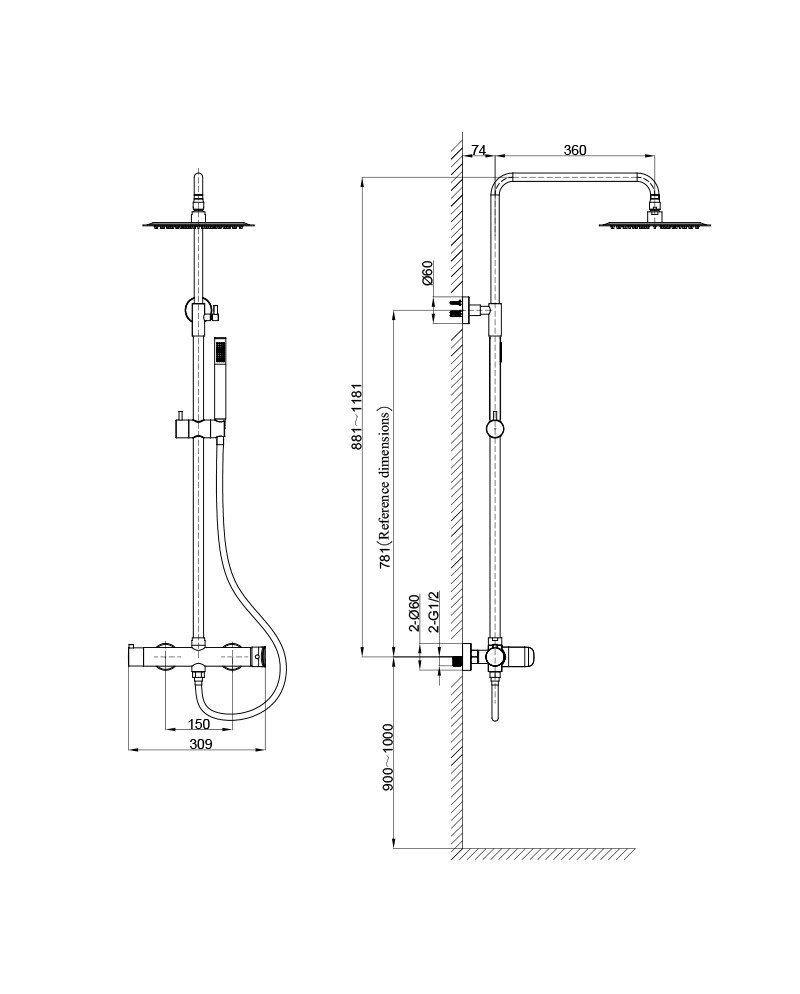 Shower Set With Rain Shower Spark Gunmetal