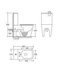 Kompakt WC Tryton 3.0 – rysunek techniczny z wymiarami