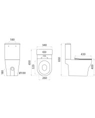 Kompakt WC Ecolet 3.0 – rysunek techniczny z wymiarami