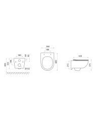 Miska wisząca WC Brava Black 2.0 – rysunek techniczny z wymiarami