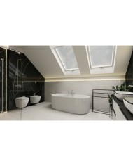 Sofi toaletă subțire suspendată pe perete în design de baie