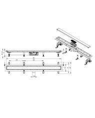 Odpływ liniowy River Chrome 800 – rysunek techniczny z wymiarami