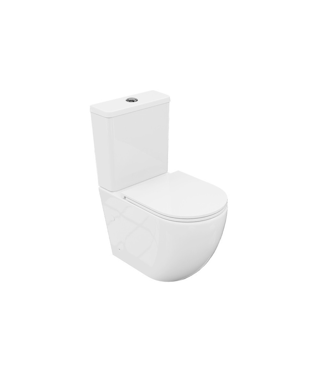 Kompakt WC Tivo fehér fényes perem nélküli Tornado ülőke Duroplast padlón álló tál kerámia