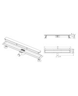 Odpływ liniowy Plate Chrome 700 – rysunek techniczny z wymiarami