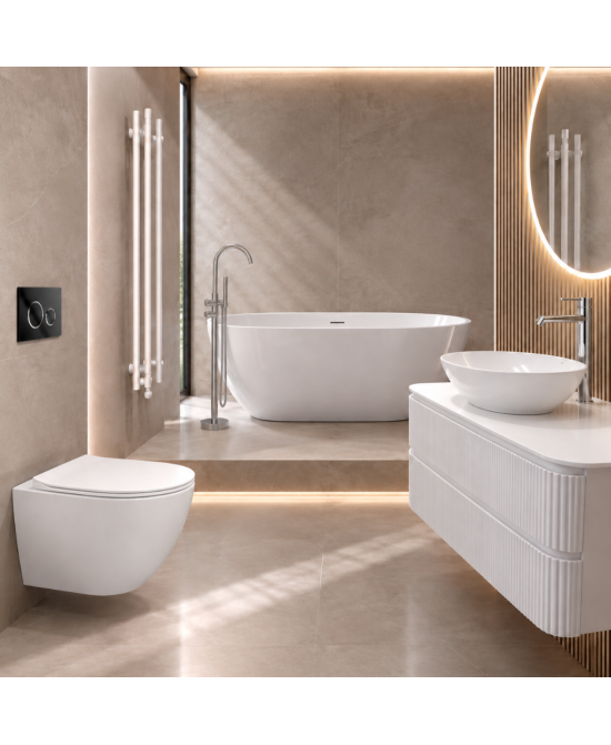 Miska wisząca WC Sofi slim White Mat 3.0 w aranżacji łazienki