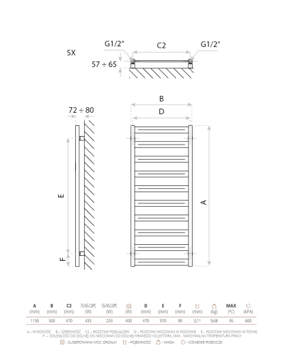 Radiator de baie Hermes Black 1150