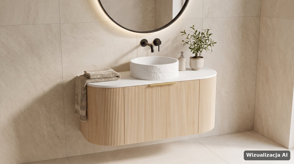 Szafka wisząca Lavita Forma Wood 1000 z białym blatem i umywalką nablatową Forma Matt White